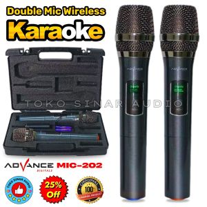 Mic Wireless Murah Isi 2 Mic Wireless Original Advance MIC 202 Double Microphone Tanpa Kabel Bisa Dicas TOKO SINAR AUDIO