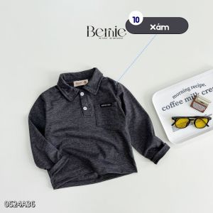Áo thun polo tay dài phối túi cho bé trai mặc đi học đi chơi phong cách hàn quốc 1tới 7 tuổi BERNIE