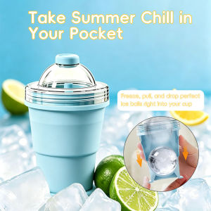 Foldable Ice Hockey Cup with Straw 235ML Leak-Proof Ice Ball Maker Hockey Cup Portable Travel Tumbler for Outdoor