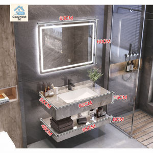 [CozyNest ]Bathroom Vanity Set Double-Layer Marble Wash Basin Cabinet Set Mirror Cabinet Set Free Tap And Large Capacity