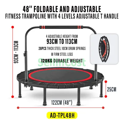SellinCost 40 inch / 48 inch Trampoline For Kids & Adult with Handrail Rebounder Fitness 120kg Durable Weight Jumping Bed Bouncing Spring Bouncer Anti Stress Rebounder Bounce Jumper 室内蹦床 TPL40 | TPL48 儿童和成人蹦床