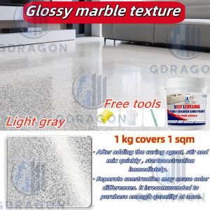 GDRAGON High Gloss Epoxy Sand Floor Paint High Gloss Wear-Resistant Self Leveling Floor Paint 1000g With Tools Indoor Outdoor High Hardness Imitation Marble Texture Wear-Resistant Waterproof And Non-Slip For Household Interior