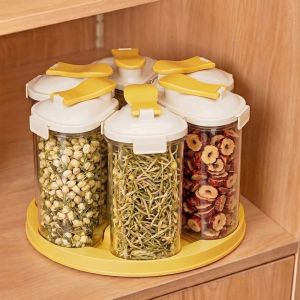 CMIEWN5 Sealed 6 Grids Storage Box Food Grade Moisture-proof Dispenser Flour Preservation Container Bug-proof Pantry Organizer Kitchen Use