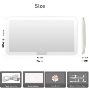 Car Vanity Mirror with Lights Accessories Interior Girl Sun Visor 3 Light Mode Dimmable Touch Screen