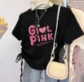 Kaos Serut Crop Top Anak Perempuan Kekinian Girl Pink | Fashion Umur 4 6 8 10 12 Tahun. 