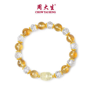 CTS S925 Silver Natural Yellow Citrine Clear Crystal Pixiu Beaded Bracelet CHOW TAI SENG 周大生 S0W900349CH