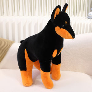 JOJO CASTLE  Simulation Doberman Pinscher Lifelike Puppy Plush Toy 40/55cm Squatting Black Dog Doll Plushie Peluche Stuffed Animal Christmas Present