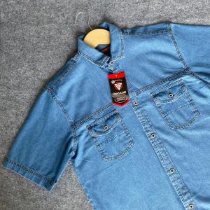 Kemeja Jeans Pendek Pria Hem Jeans Pendek Jumbo Size L sampai XXXL