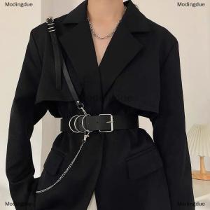 [COD] Modingdue เข็มขัดโซ่แบบถอดได้สไตล์พังก์เกาหลีสำหรับผู้ชายเข็มขัดหนัง PU สีดำสายรัดสายโซ่เข็มขัดรัดทรงแบบกอธอุปกรณ์เสริมเข็มขัดรัดเอว