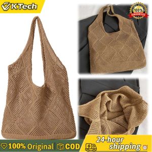 Women Mesh Knit Crochet Bag Solid Color Cross Body Shoulder Bag for Summer Holiday Travel Stylish and Lightweight