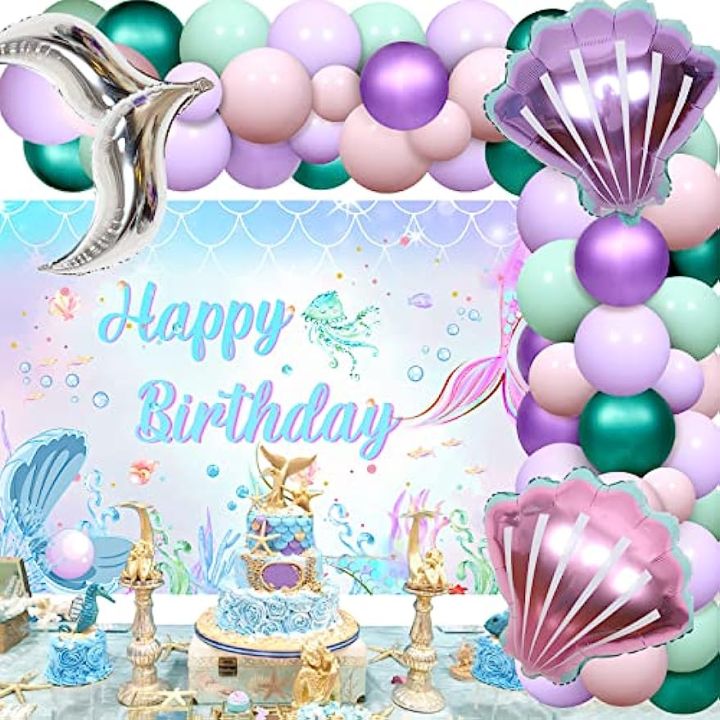 SURSURPRISE Balterever Mermaid Birthday Balloon Garland Kit Pink Purple for  Girl Under The Sea Party Decoration with Little Mermaid Happy Birthday  Backdrop Shell Balloon for 1st, 2nd, 3rd Girl Mermaid Bday Party