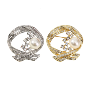Fashionable Rhinestones Pearls Brooch Elegant Dress Accessory For Business Event Daily Wear Alloy Pin