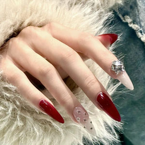 DD313 การออกแบบใหม่ เล็บปลอม ประดับเพชร เล็บปลอมเจลแท้ เล็บปลอมยาว การออกแบบกันน้ำ กล่องละ 24 ชิ้น