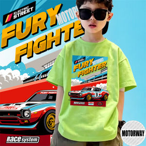 MOTORWAY K321Electric Street Fury Motorway Fighter Racing Car T-Shirt for Kids. race car graphic,Casual short-sleeved cotton shirts for boys and girls perfect for outdoor or indoor use a cool birthday gift.