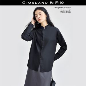 Giordano Women Tencel-like ruffle trims loose shirt Free Shipping 18343618