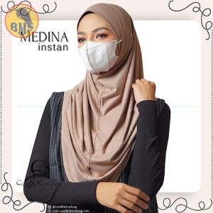 Jilbab Instan Hijab Instant Bergo Jersey Medina Instan Slip In Earphone GRATIS Masker