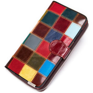 WESTAL Cross-border best-selling womens wallet new model top-layer cowhide colorful patchwork diamond pattern womens genuine leather wallet