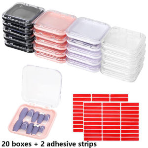 20pcs Press On Nail Packaging Boxes With Double Sided Adhesive Nail Tape Acrylic Press On Nail Storage Box in 4 Colors For Nail2026