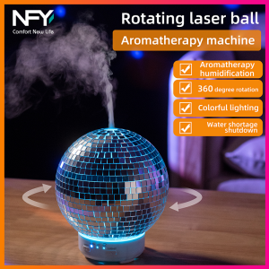 NFY disco ball aromatherapy diffuser 120ml glass ultrasonic essential oil diffuser with 7 LED light colors and rotation function suitable for home and office use