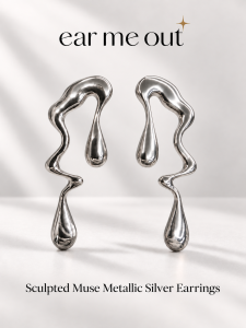 [SG] Sculpted Muse Metallic Silver Earrings | Abstract Statement Drop Earrings | Modern Artistic Jewellery | ear me out (EMO-244)