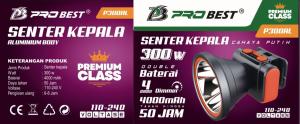 SENTER KEPALA / HEADLAMP MERK PROBEST PREMIUM 300 WATT CAHAYA PUTIH DAYA TAHAN 50 JAM