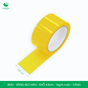 BK5V - 3 cuộn băng keo màu khổ 4.8cm loại 1kg/6 cuộn - Vàng - Băng keo băng dính đóng hàng