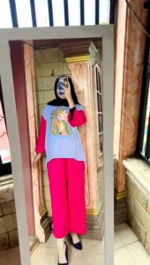 Setelan Viral Blouse Kaos Combed Premium/Setcel Wanita Katun Combad Oversize Print Sablon Terbaru