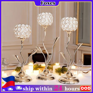 3PCS Gold Plated Crystal Candle Holder Metal Candlestick Stand for Home Decor Dining Room Table Centerpiece