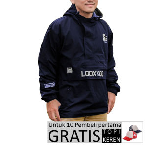 Loxy Jaket Cagoule Blueblack Pria Cowo Bahan Taslan Air Bandung Terlaris