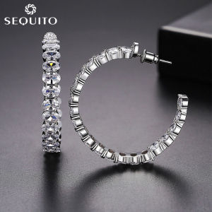 SEQUITO Gorgeous Colorful Crystal Large Circle Hoop Earrings Pave CZ Setting Statement Rainbow Round Boho Jewelry for Women SE285