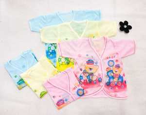 (1 LUSIN / 12 PCS) BAJU BAYI LENGAN PENDEK KANCING DEPAN NEW BORN WARNA