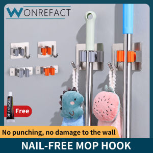 304 Stainless Steel Strong load-bearing 1 Hook 1 Clip Mop Broom Wall Holder Hook Steel Hanger Steel Coat Hook