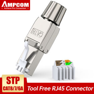 AMPCOM Toolless RJ45 Connector CAT8/7A/7/6A/6 Tool-free Reusable Termination Plugs Shielded Ethernet Field Modular PLug