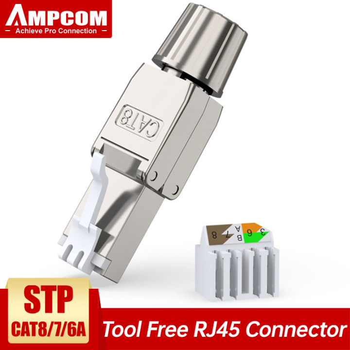 AMPCOM Toolless RJ45 Connector, CAT8/7A/7/6A/6 Tool-free Reusable Termination Plugs Shielded Ethernet Field Modular PLug