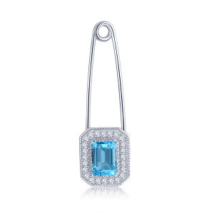 Natural 1.2 Carats Octogan Silver 925 Blue Topaz Brooch Original Design Stunning Korean Style Jewelry Accessory Fine Birthday Gift for Women