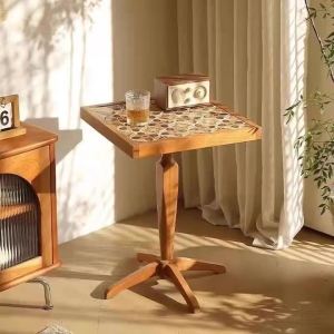 Sacesr Vintage Style Coffee Tables Solid Wood Frame Side Stand Waterproof Heatproof Tea Desk Multiuse Balcony Living Room Furnish Item T2Y7B