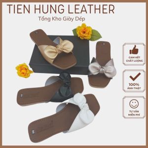 Dép lê thắt nơdép thời trang da mềm êm chân sandal nữ quai ngang đế kếp Tiến Hùng TH0019