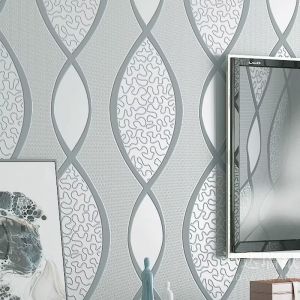 Wallpaper Stiker Dinding Motif Vave Gelombang Moderen Abu 8s/d 9m Lebar 45cm