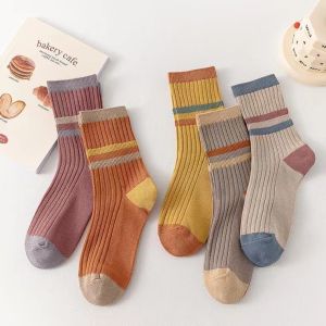 Colorful Double Needle MidCalf Stockings Winter Warm Striped Socks