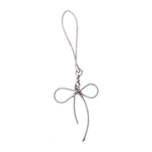 Simple Bowknot Phone Lanyard Wrist Strap Silver Color Butterfly Bow Phone Charm Antilost Cellphone Strap Hanging Rope