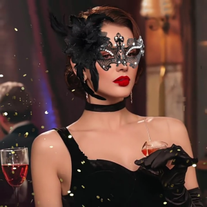 หน้ากากฮาโลวีนผู้หญิงที่มีบอลที่ทำจากพลอยเทียมหน้ากากงานเต้นรำเวนิสหน้ากากปาร์ตี้ครึ่งหนึ่งหน้ากากลายลูกไม้หน้ากากเมอร์ดิกราส Eyemask