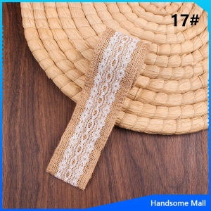 H.S. กว้าง 5cm ยาว 2m ม้วนริบบิ้นผ้ากระสอบแต่งด้วยลูกไม้สไตล์วินเทจ สำหรับตกแต่งของขวัญ Linen lace
