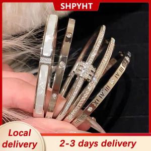 [COD] SHPYHT Local delivery Ship within 24 hours Light Luxury High-End Micro-Inlaid Full Diamond Bracelet Female Fashion Simple Titanium Steel Non-Fade Bracelet All-Match