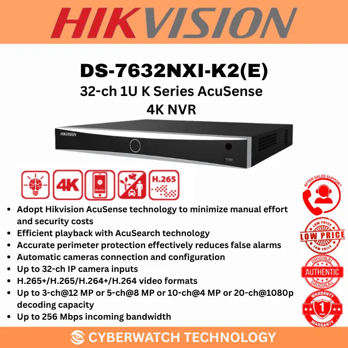 Hikvision DS-7632NXI-K2(E) 32-channel AcuSense network video recorder