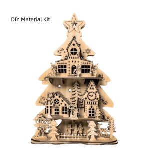 OEUVR Snowman Christmas 3D Wooden Puzzle Material Packages Handmade Assembly Santaland Ornaments Home Decor Reindeer Christmas Treehouse Model Kit Christmas