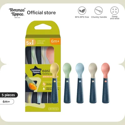 Tommee Tippee Easy Grip Self Feeding Spoon 5 Pack – Baby Feeding Spoons Easy-Grip Handle BPA-Free Plastic Soft Tip