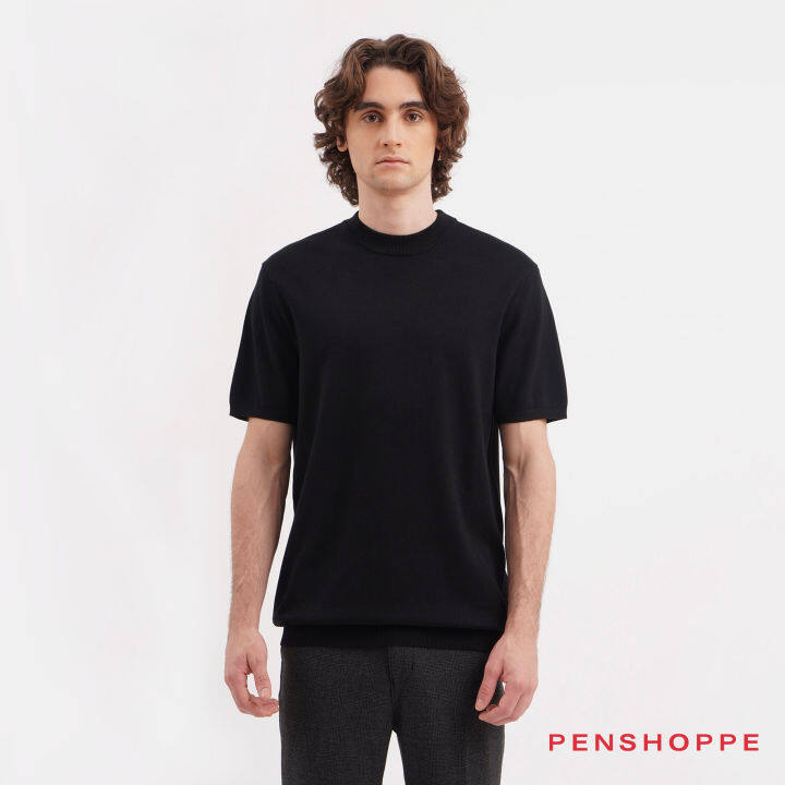 Penshoppe Dress Code Regular Fit Flat Knit Top For Men (Off White/Black ...