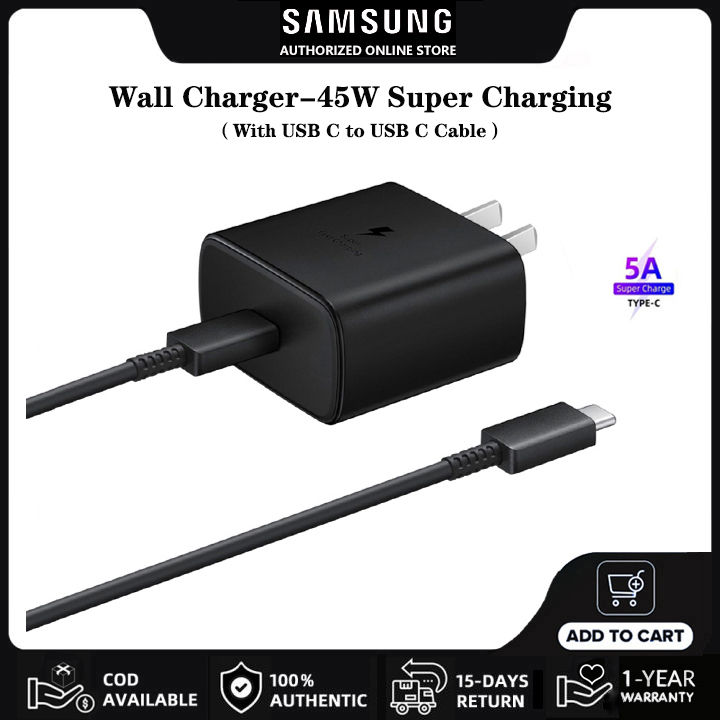 Samsung Charger 45W Super Fast Charging Adapter Original EP-TA845 PD Travel Wall Chargers with 5A USB C to USB C Cable for Galaxy S20 S21 S22 S23 Ultra Note20 A90 A80 A71 A70