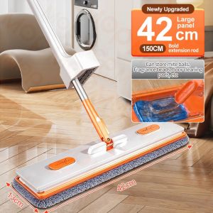 PMOP Mop with Squeezer Self Wash White and Orange Sleek Magic mop Deep Cleaning Map Floor Cleaning