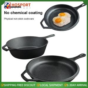 【HOSPORT】 10 Inch Iron Chefs Pan Pre-Seasoned Fry Pan with Handle for Frying Baking Grilling Indoor Outdoor Cooking